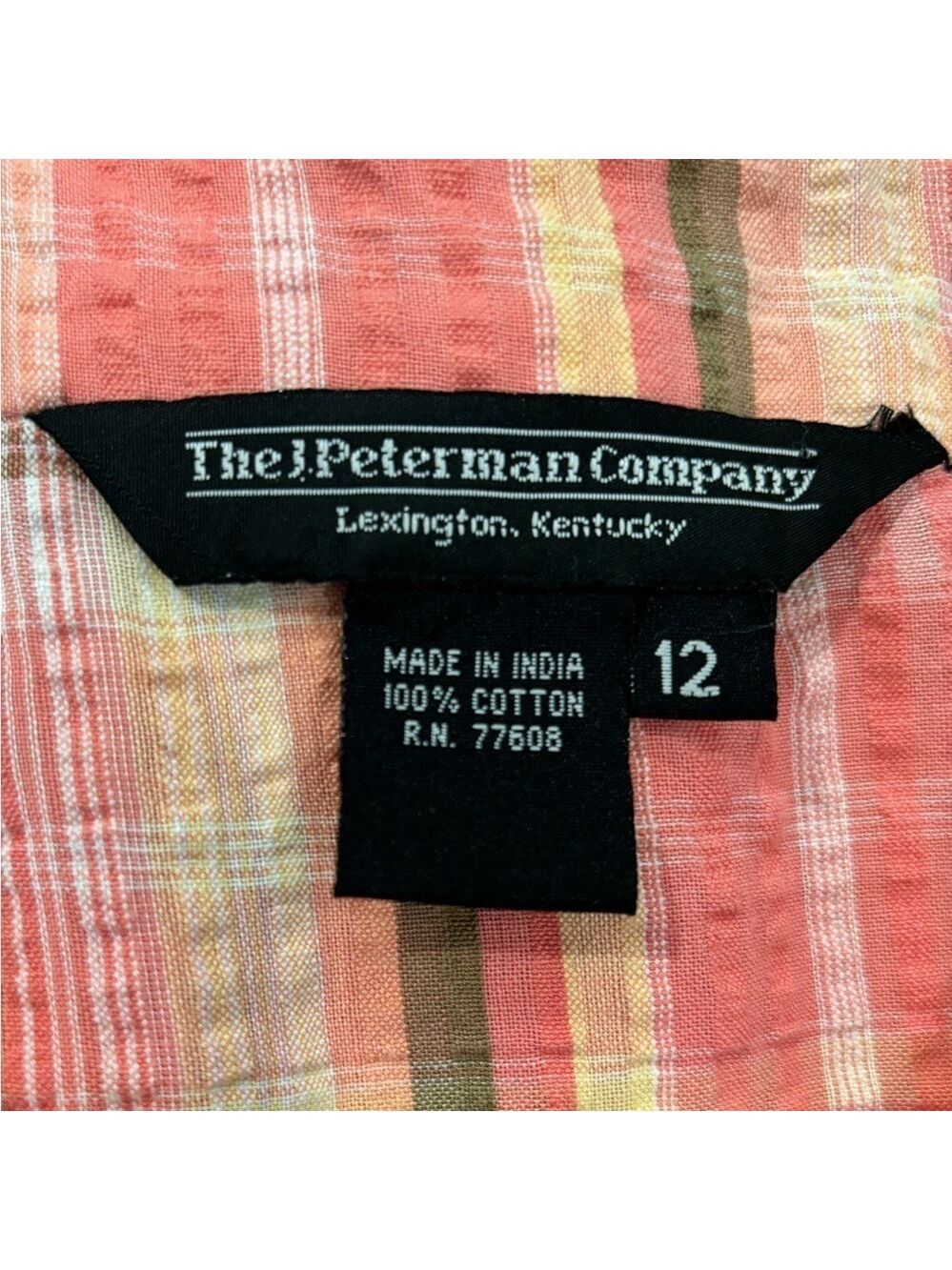 J PETERMAN 90s PINK & OLIVE GREEN PLAID SEERSUCKER PENCIL MIDI SKIRT SZ 12 - Picture 9 of 9